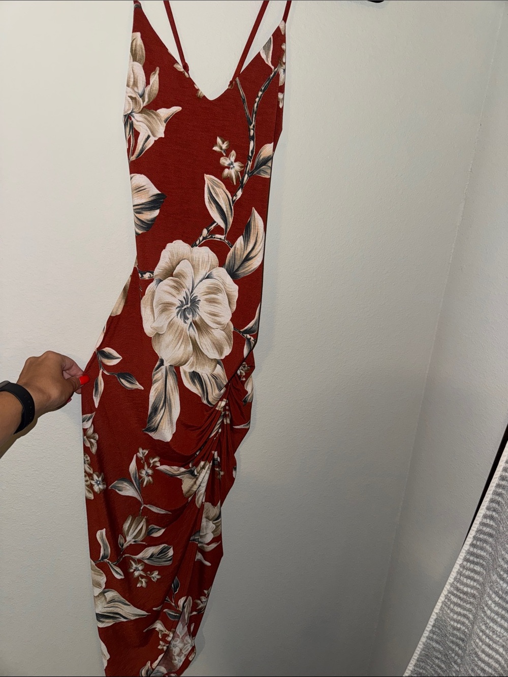Windsor Red Floral Asymmetrical Slip Dress
